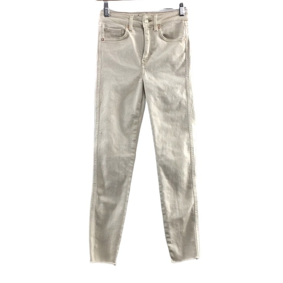 3/$20 We The Free People Skinny Jeans Womens 26 Cream Cotton Denim Raw‎ Hem - Picture 1 of 13